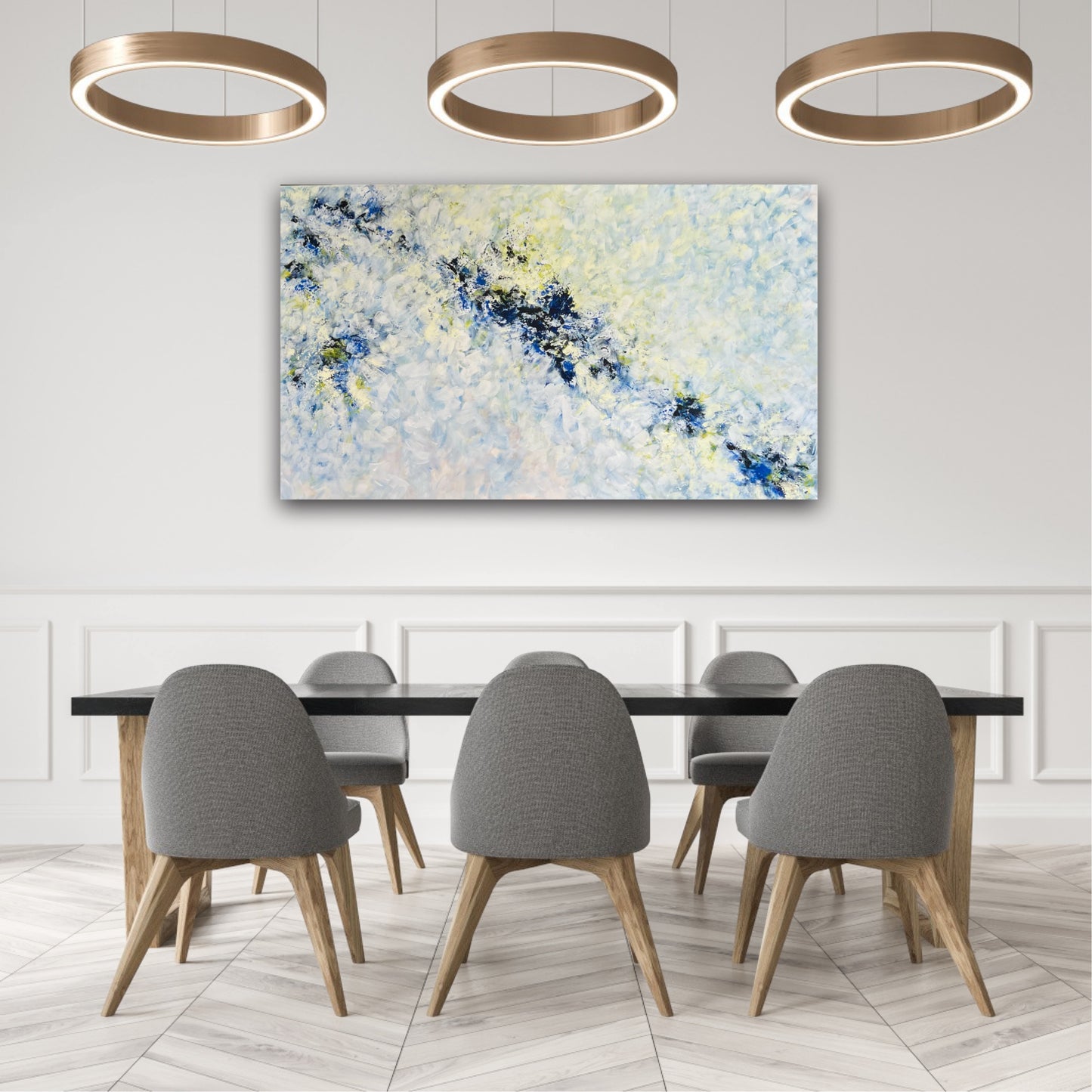 "Tobulas laikas" vienetinis, abstraktus paveikslas namams. Dydis 90*150cm.