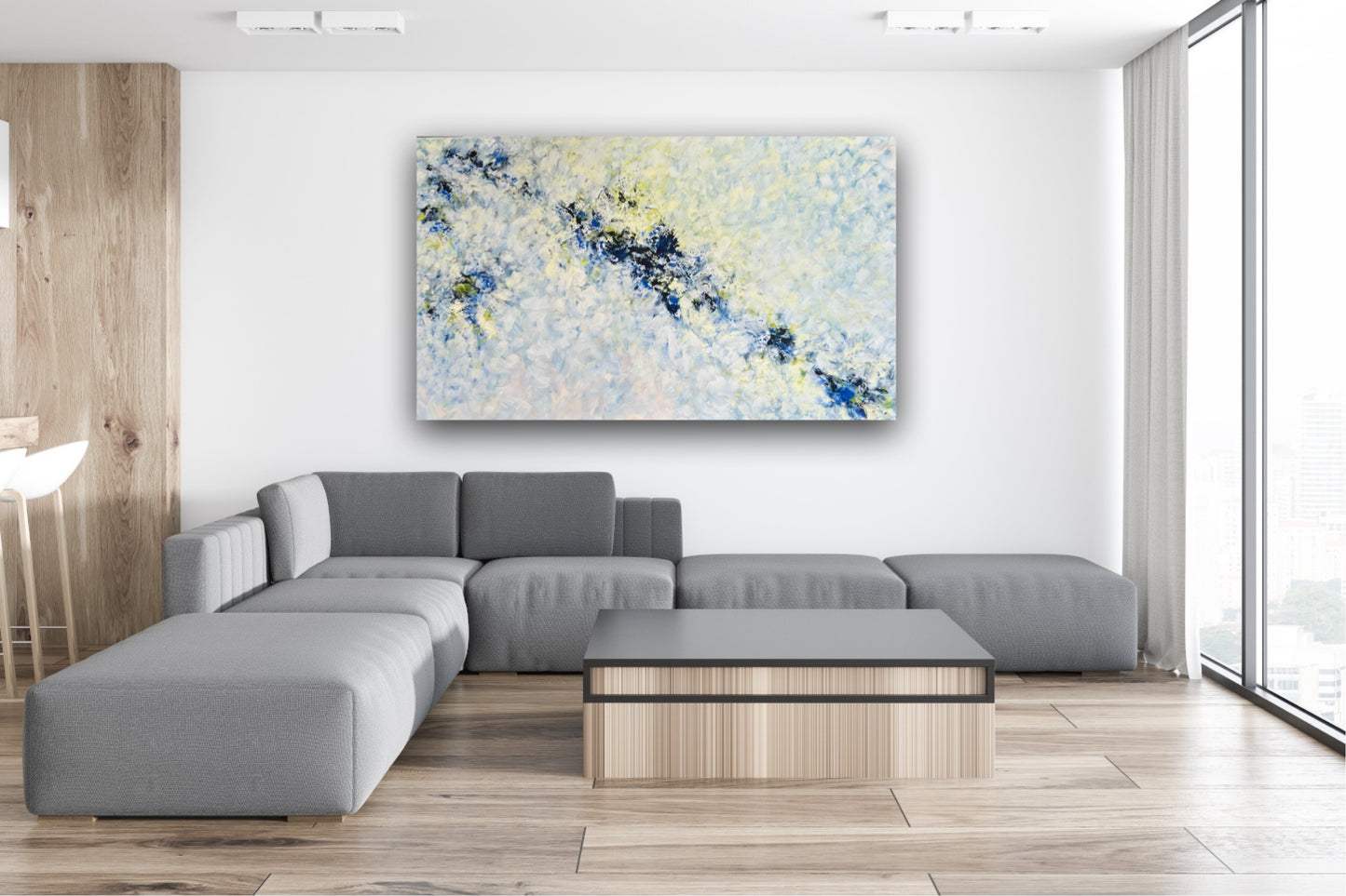 "Tobulas laikas" vienetinis, abstraktus paveikslas namams. Dydis 90*150cm.