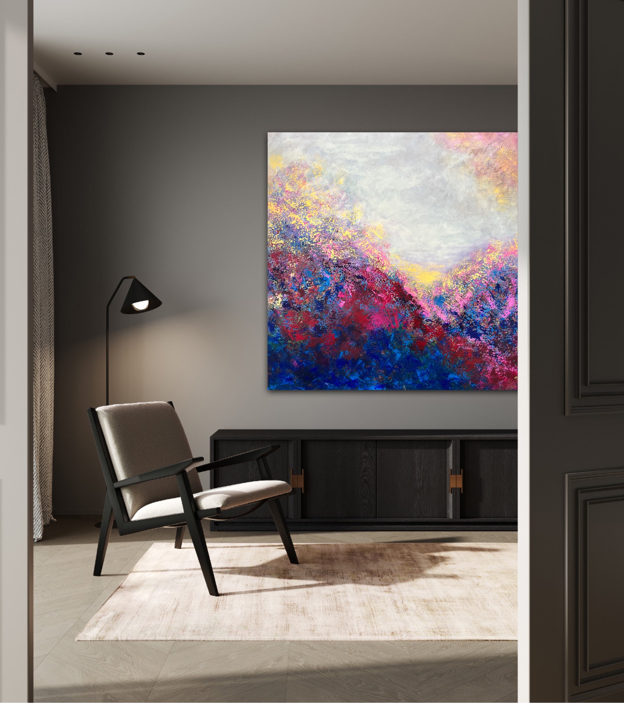 Paveikslas, kuris kviečia užeiti ir patirti. Pajausti gyvybinę energiją, spalvų magiją ir potėpių stiprumą. Eldorado -  mistinis kūrinys, kuris gimė karštą vasaros dieną, besimėgaujant tobula aimirka.